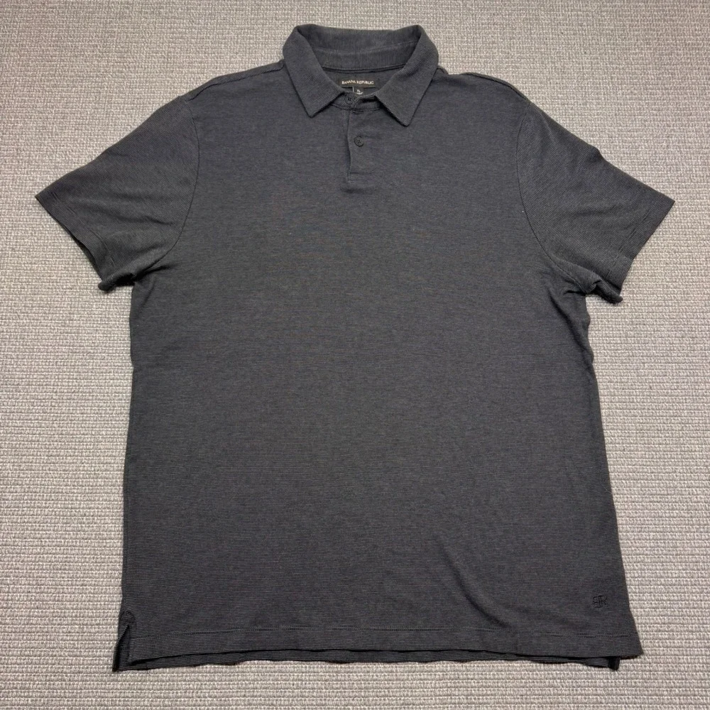 Banana Republic Mens XL Gray Micro Stripe Short Sleeve Polo Shirt 9444